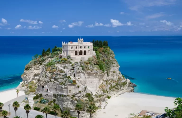 Tropea beach and castle view from Trope Centre travel guide on Tropea