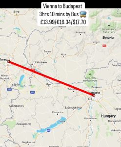 Route Map Vienna to Budapest by bus on a budget