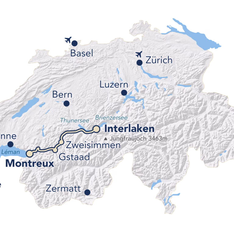 Route Map for Golden Pass Trains