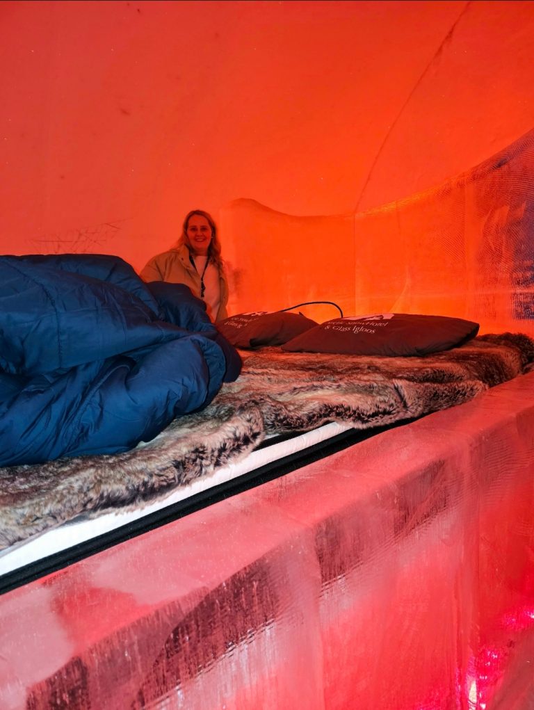 A bed at the Arctic SnowHotel