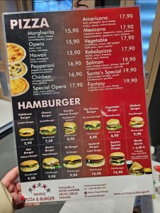 Santa's Pizzas and Burgers Menu