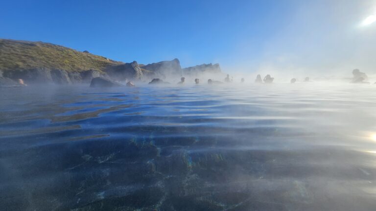 Visiting a geothermal pool in Iceland with kids