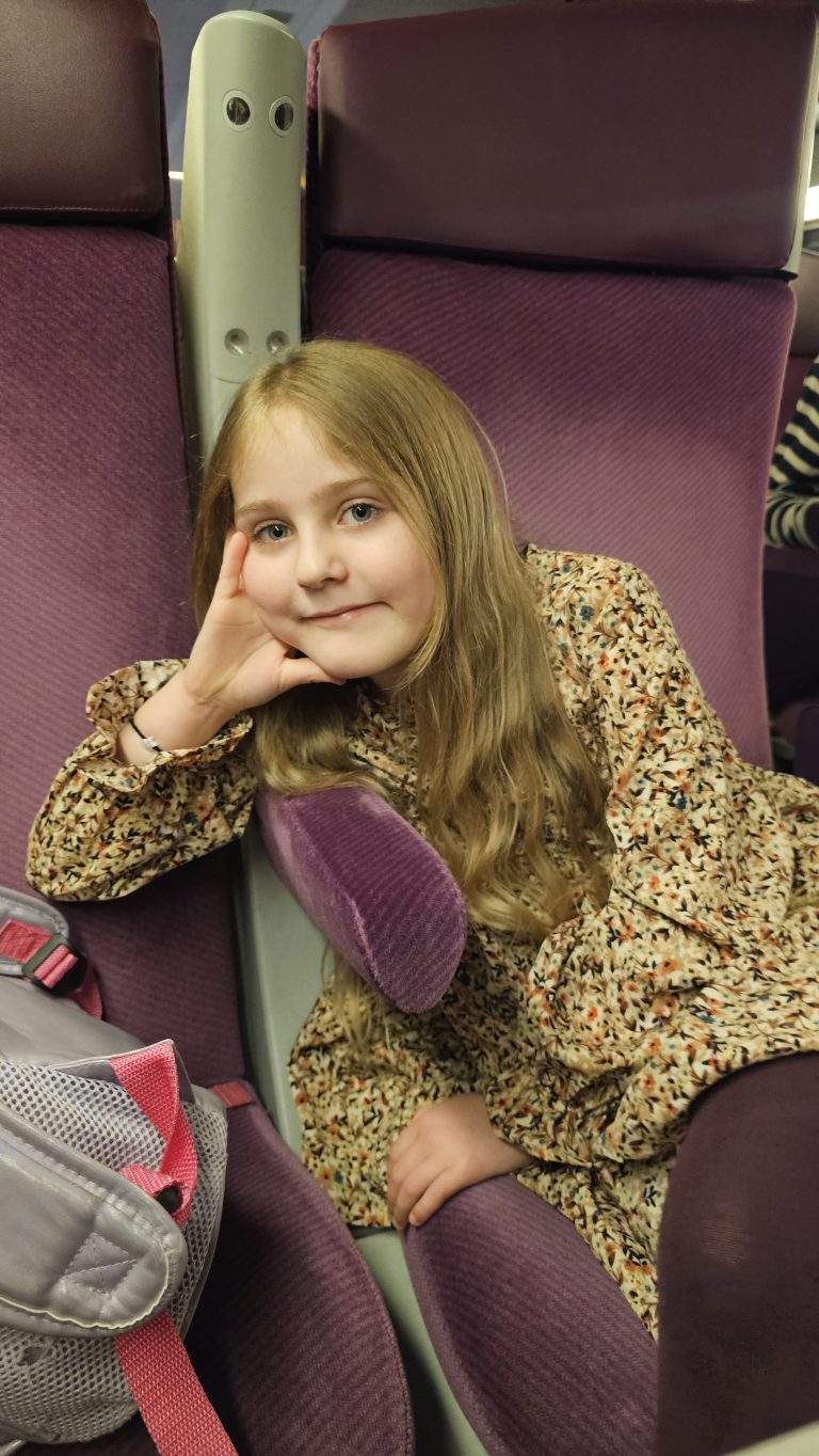 Inside carriage of the train to Disneyland Paris