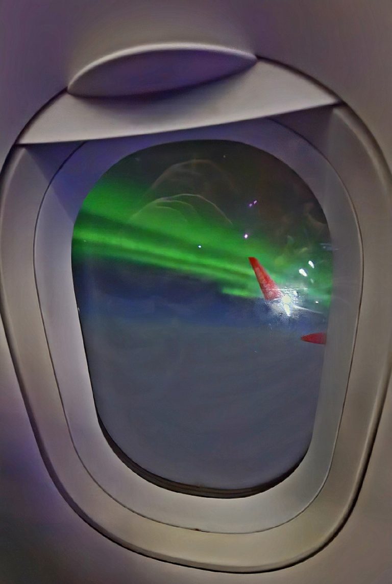 northern lights on the plane from Iceland