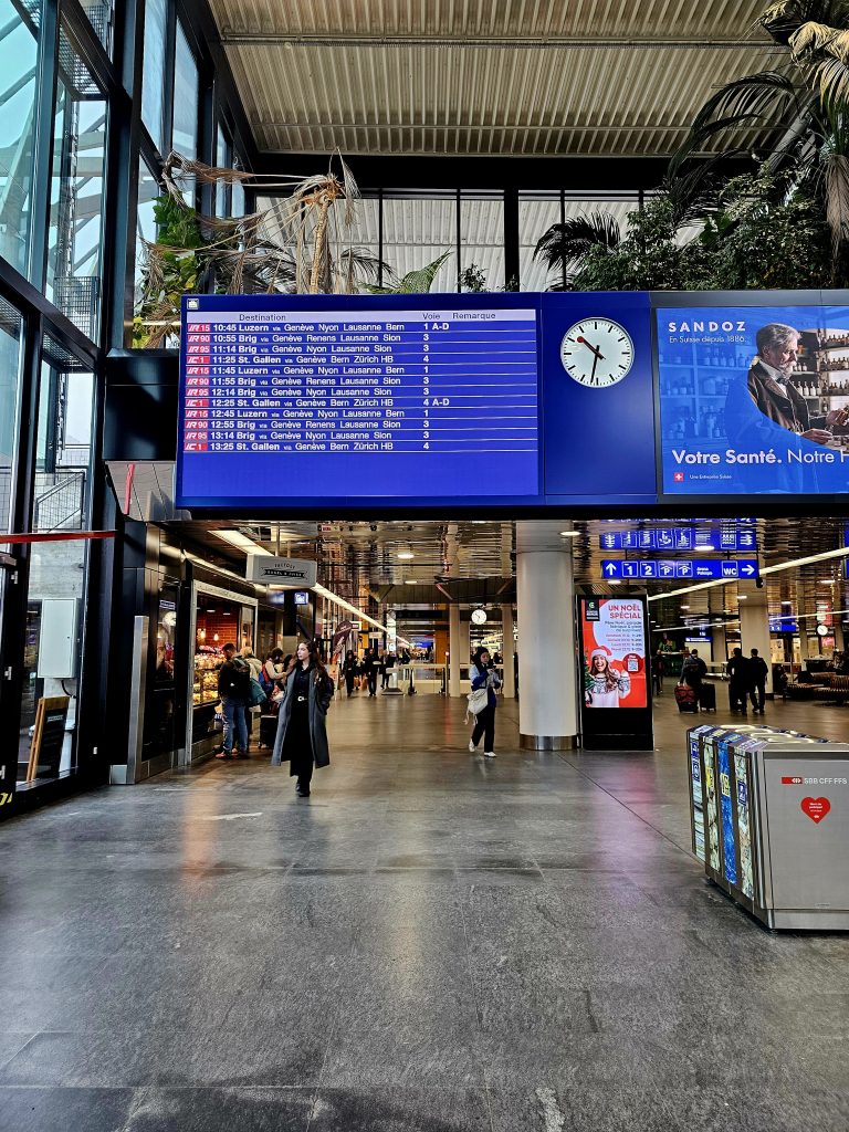 Geneva airport train station departures board