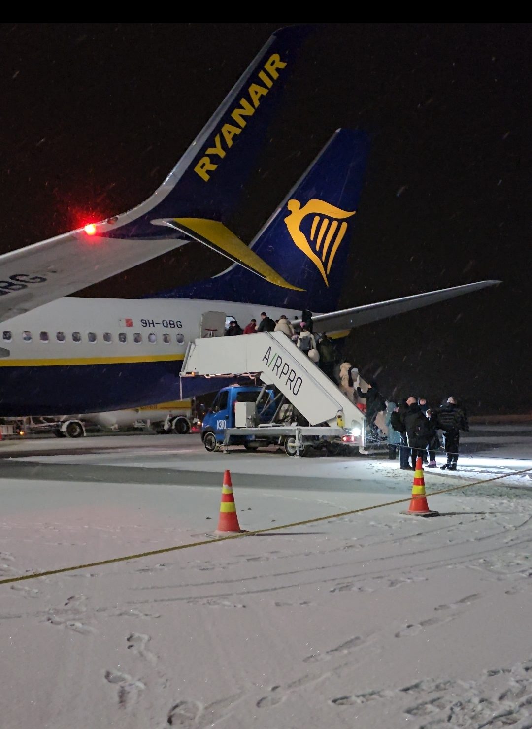 Ryanair plane at Rovaniemi Airport in snowy Lapland, Finland