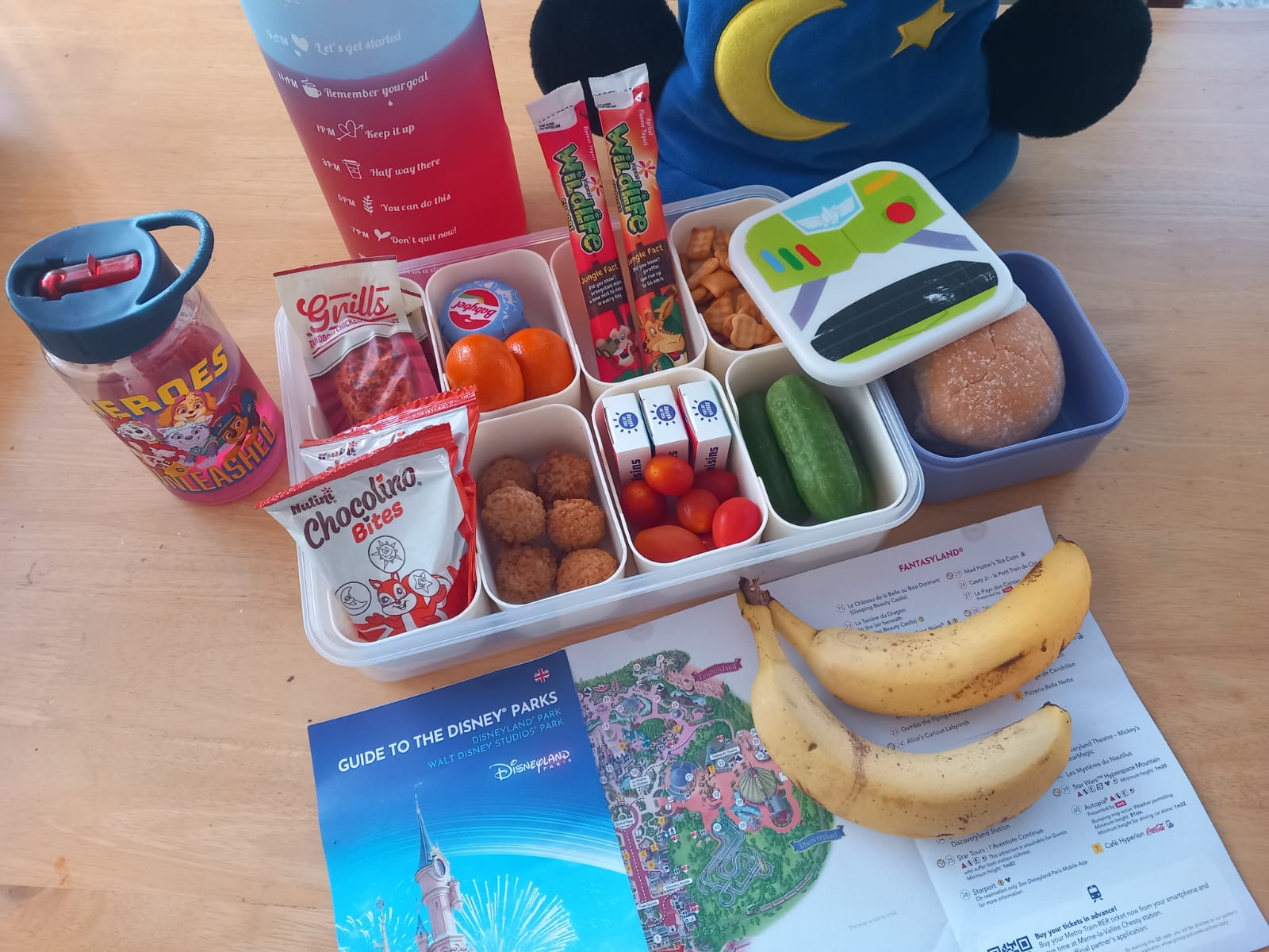 packed lunch taken in to Disneyland Paris with sandwiches snacks and drinks