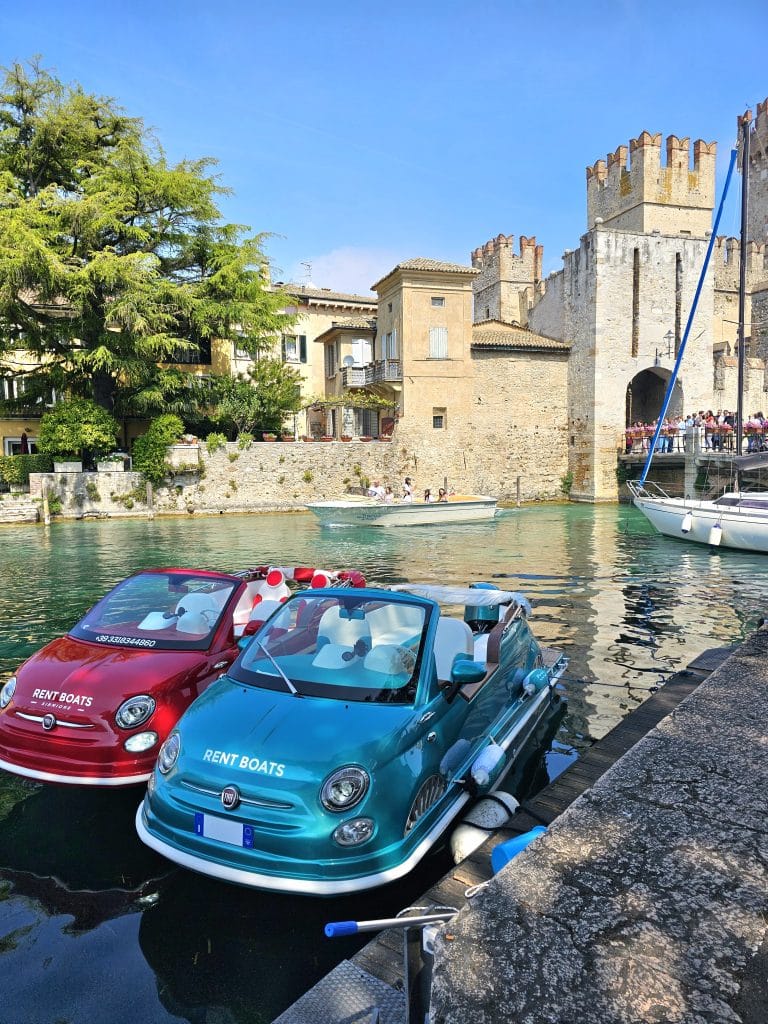 Sirmione Fiat 500 Boats to hire by Castle