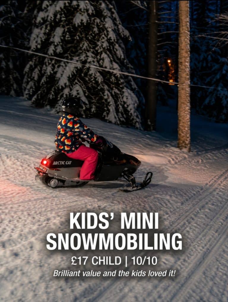 Kids snowmobiling in Levi Review