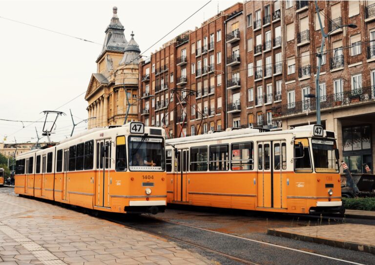 Yellow Trams in Budapest City Centre