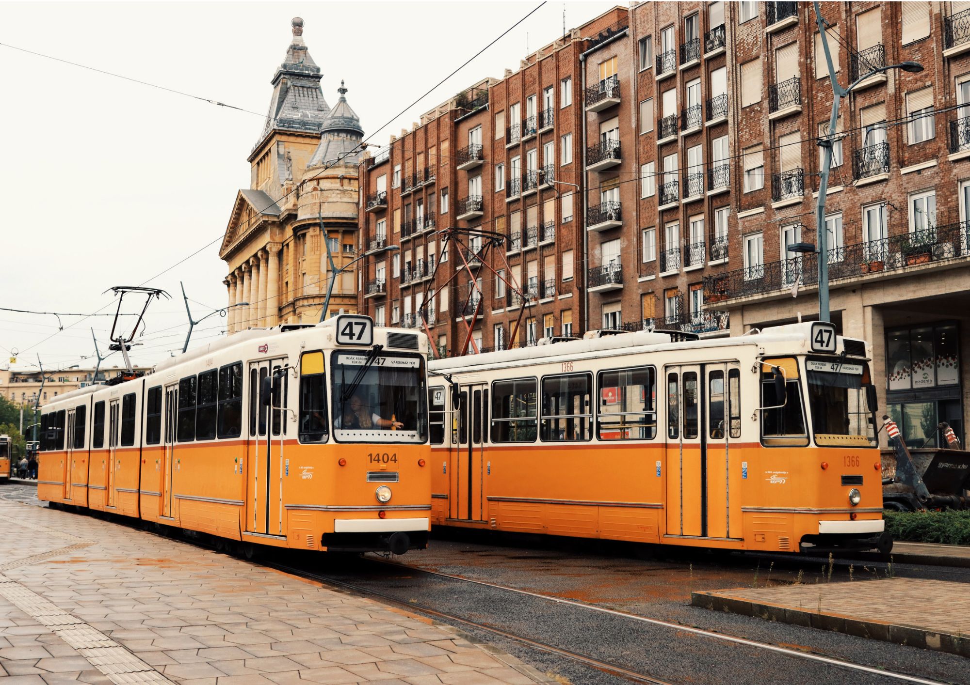 Yellow Trams in Budapest City Centre